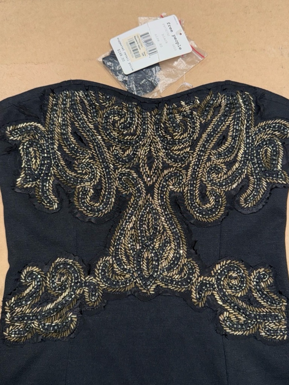 Free People Strapless Black Dress with Gold Embellishment - Picture 1 of 3